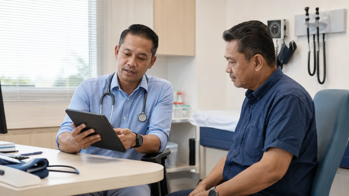 Doctor reviewing a care plan with a patient in a medical clinic